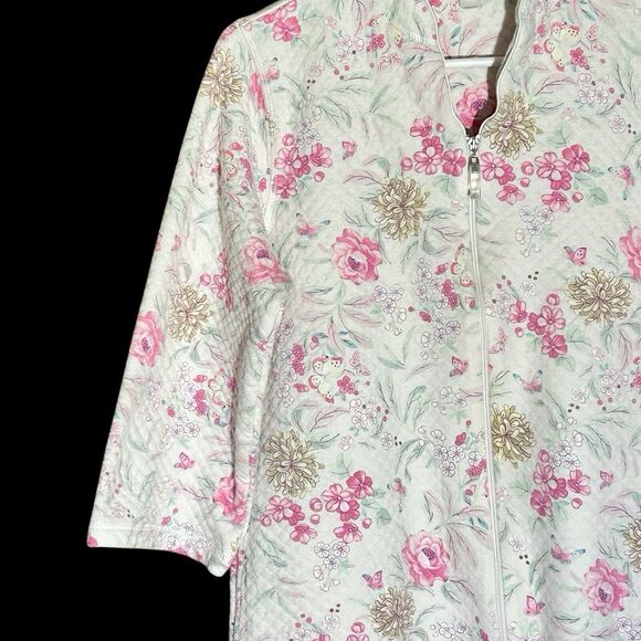 MISS ELAINE Women’s Zipped Quilted Pink Blush Floral Loungewear Robe Size Small - Picture 6 of 12